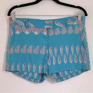 AMANDA UPRICHARD Brooklyn Silk Shorts in Aqua Shell Print